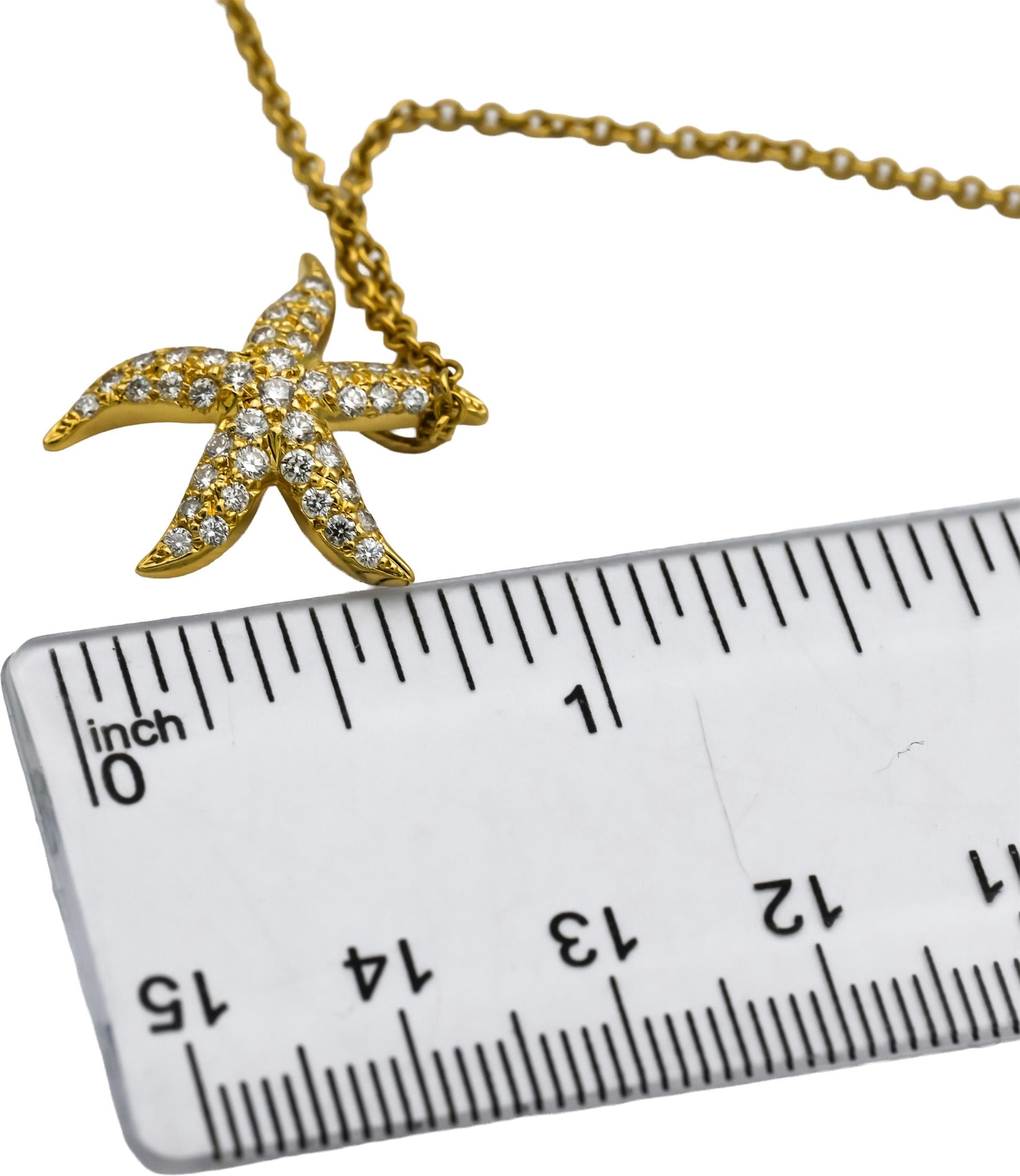 TIFFANY & CO. 18k Yellow Gold VS Round Diamond Starfish Pendant Necklace 0.71CT