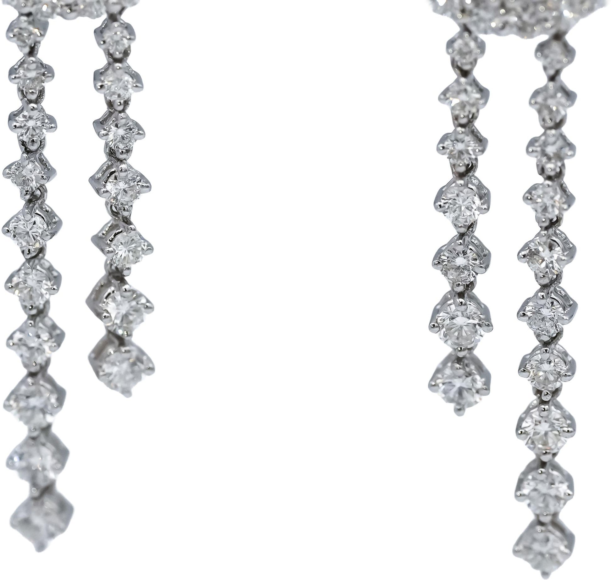 18k White Gold VS Round and Marquise Cut Diamond Dangle Earrings 3.0CT