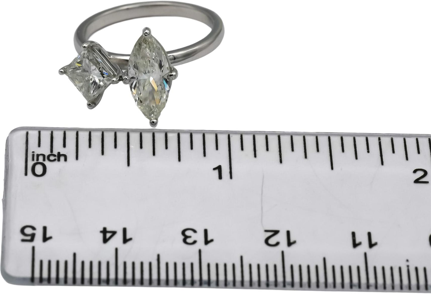 14k White Gold Marquise & Princess Cut Diamond Engagement Ring 2.11CT Size 6.25