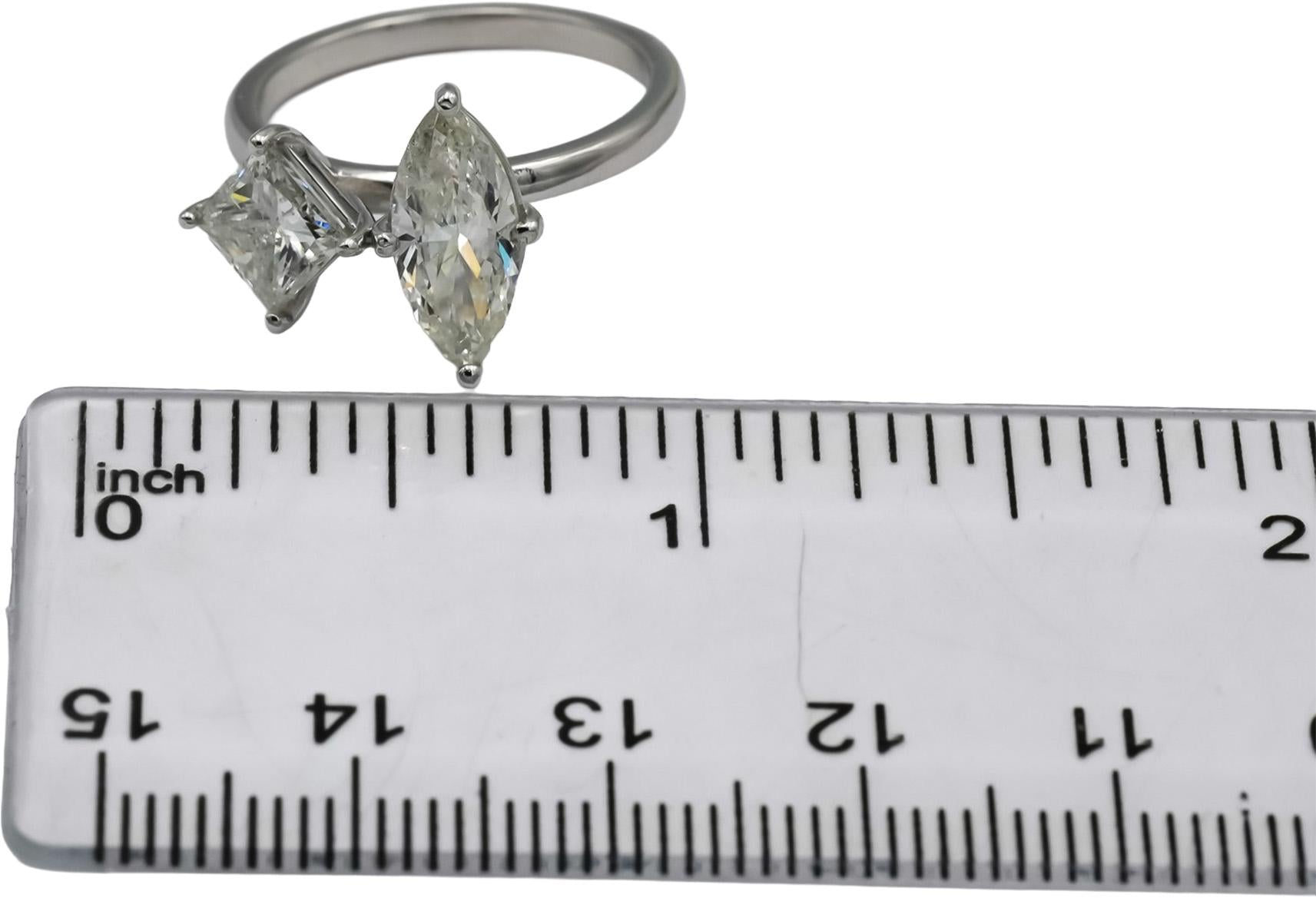 14k White Gold Marquise & Princess Cut Diamond Engagement Ring 2.11CT Size 6.25