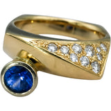 14k Yellow Gold Blue Sapphire & Diamond Pave Geometric Ring 1.0CTW Size 7.75
