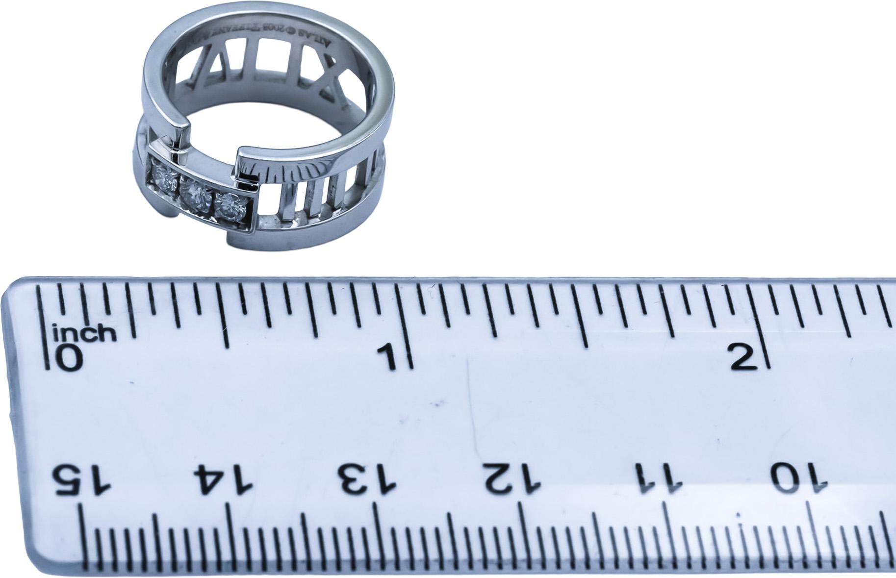 TIFFANY & CO. 18k White Gold VS Diamond Atlas Ring 0.12CT Size 4.25 4995 Retail