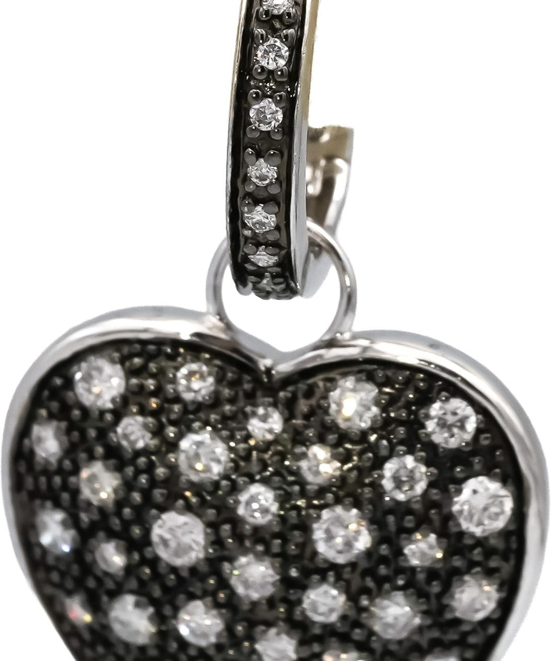 14k White Gold Rhodium Round Diamond Heart Dangle Earrings 0.50CT