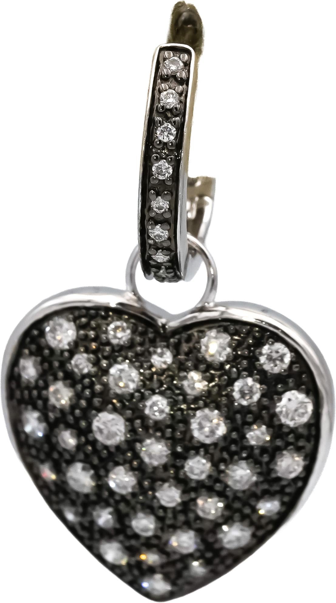 14k White Gold Rhodium Round Diamond Heart Dangle Earrings 0.50CT