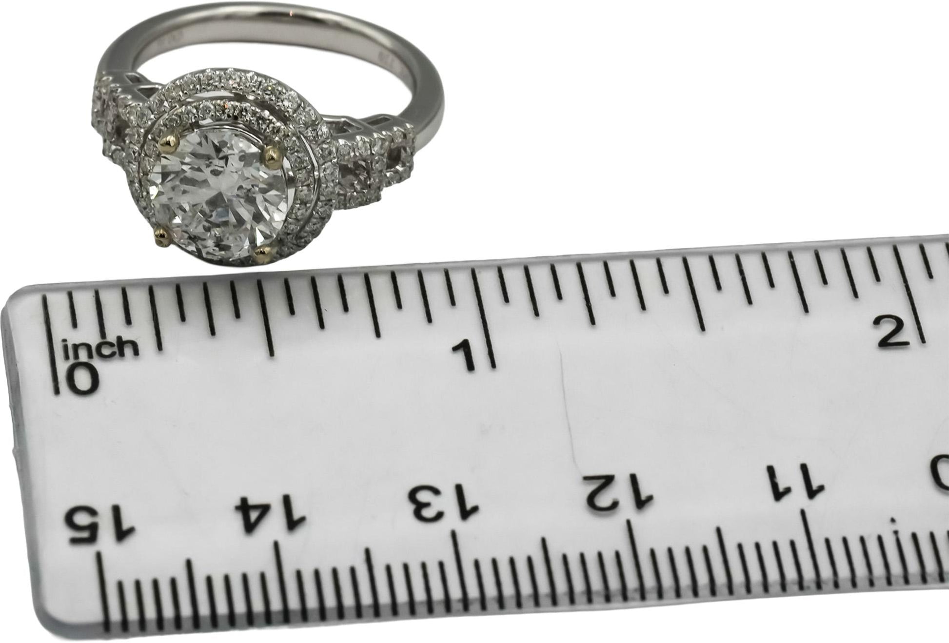 18k White Gold Round Diamond Engagement Ring 2.60CT w/ 2.14CT Center Size 6.5