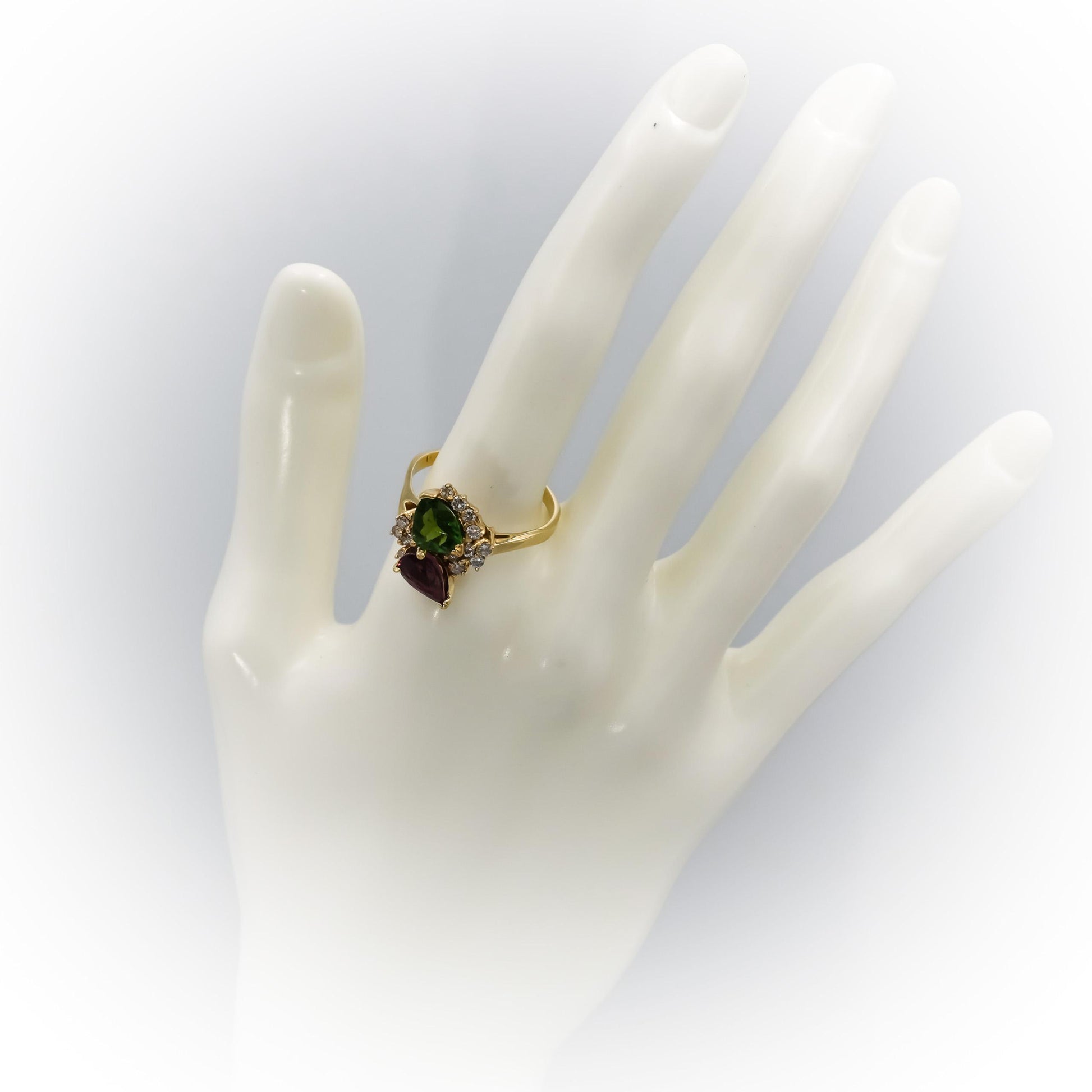 14k Yellow Gold Diamond Pink and Green Tourmaline Ring 2.75CT Size 10.25