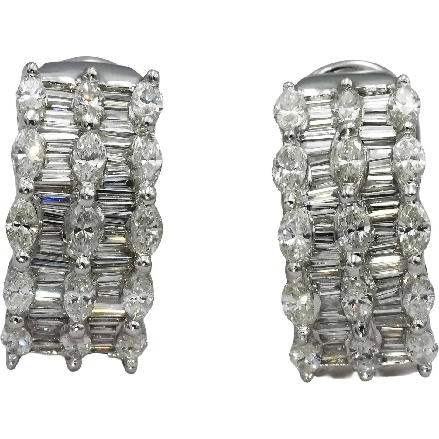18k White Gold VS Marquise and Baguette Diamond Curved Earrings 3.50CT