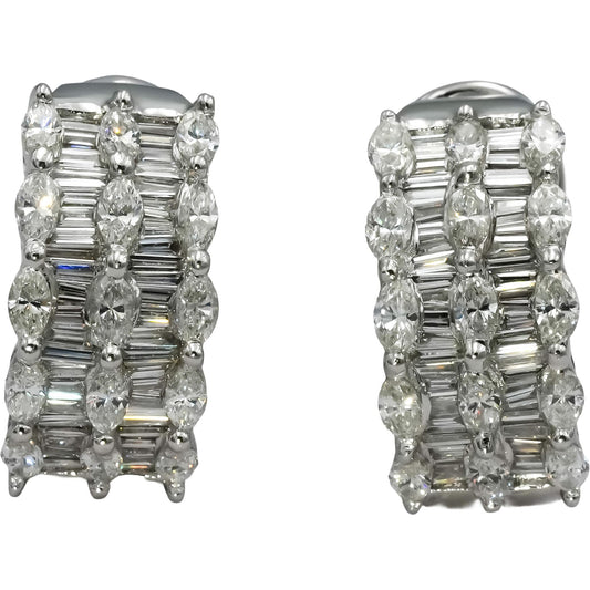 18k White Gold VS Marquise and Baguette Diamond Curved Earrings 3.50CT