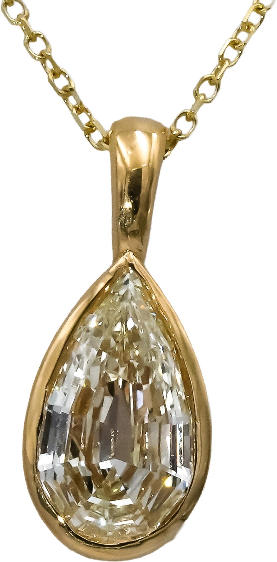18k Yellow Gold VS Pear Shape Step Cut Diamond Solitaire Pendant Necklace 1.26CT