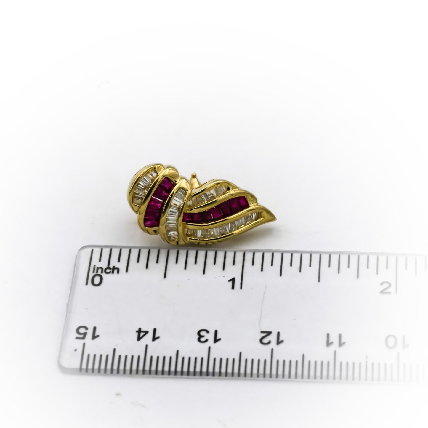 14k Yellow Gold Baguette Channel Set VS Diamond and Ruby Earrings 2.50CT