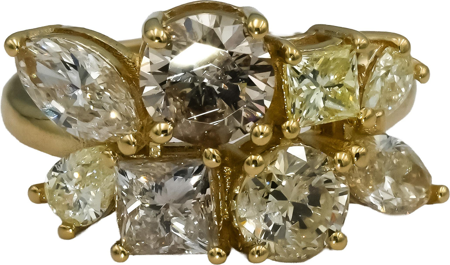 14k Yellow Gold Marquise Princess Round Diamond Cluster Ring 3.71CT Size 6.5