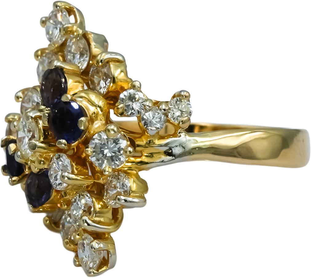 14k Yellow Gold Round Diamond and Sapphire Cluster Cocktail Ring 2.80CT Size 9