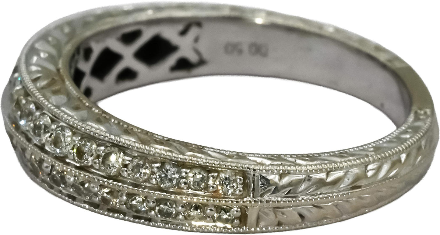 14k White Gold VS Round Diamond Filigree Band Ring 0.50CT Size 7