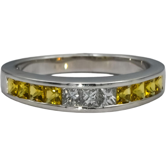 18k White Gold VS Diamond and Yellow Sapphire Band Ring 1.0CT Size 7