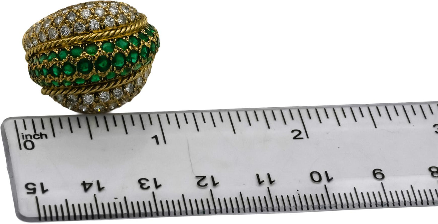 18k Yellow Gold VS Round Pave Diamond & Emerald Cocktail Ring 3.50CT Size 7