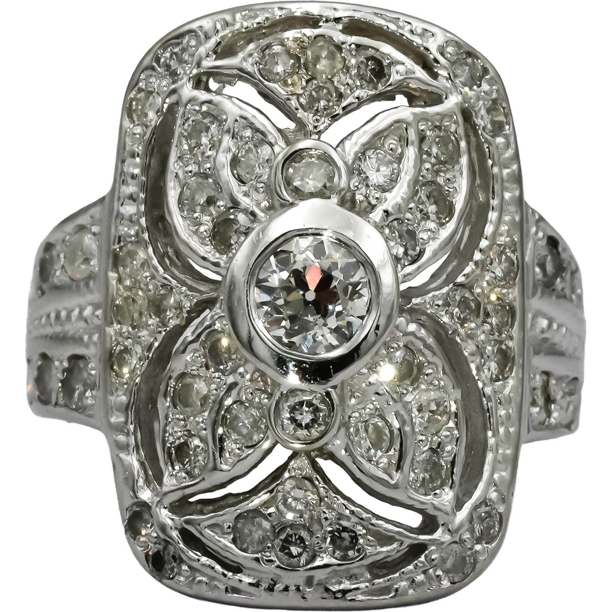 Vintage 14k White Gold Old Euro and Single Cut Diamond Ring 1.0CT Size 7