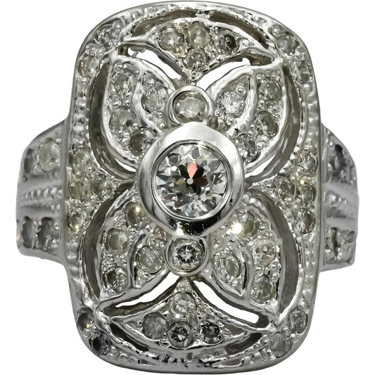 Vintage 14k White Gold Old Euro and Single Cut Diamond Ring 1.0CT Size 7