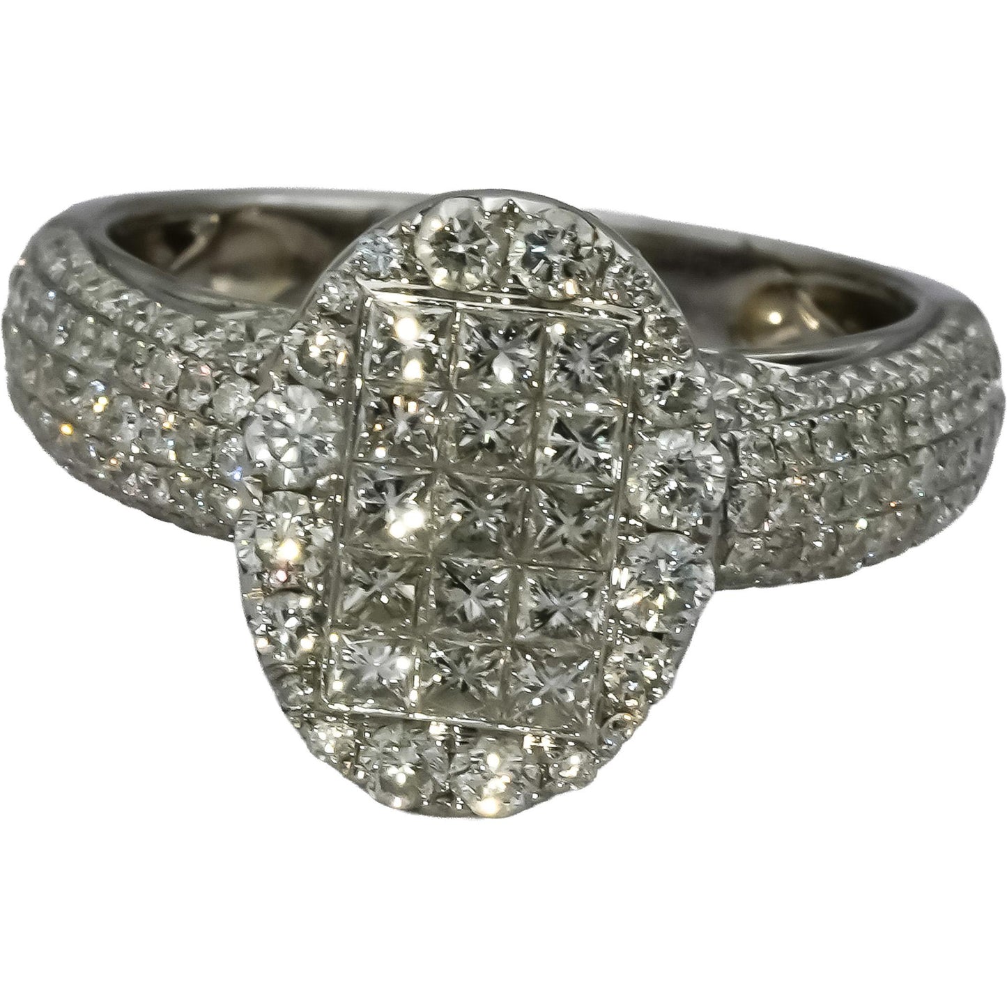 14k White Gold VS Princess and Round Diamond Cluster Ring 1.78CT Size 7