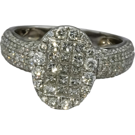 14k White Gold VS Princess and Round Diamond Cluster Ring 1.78CT Size 7