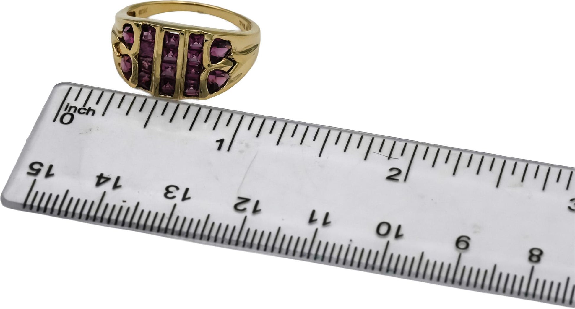 10k Yellow Gold Square and Trillion Cut Pink Tourmaline Ring 1.50CT Size 8