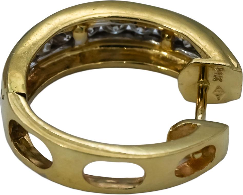 14k Yellow Gold Round Channel Set Diamond Hoop Huggie Earrings 1.0CT