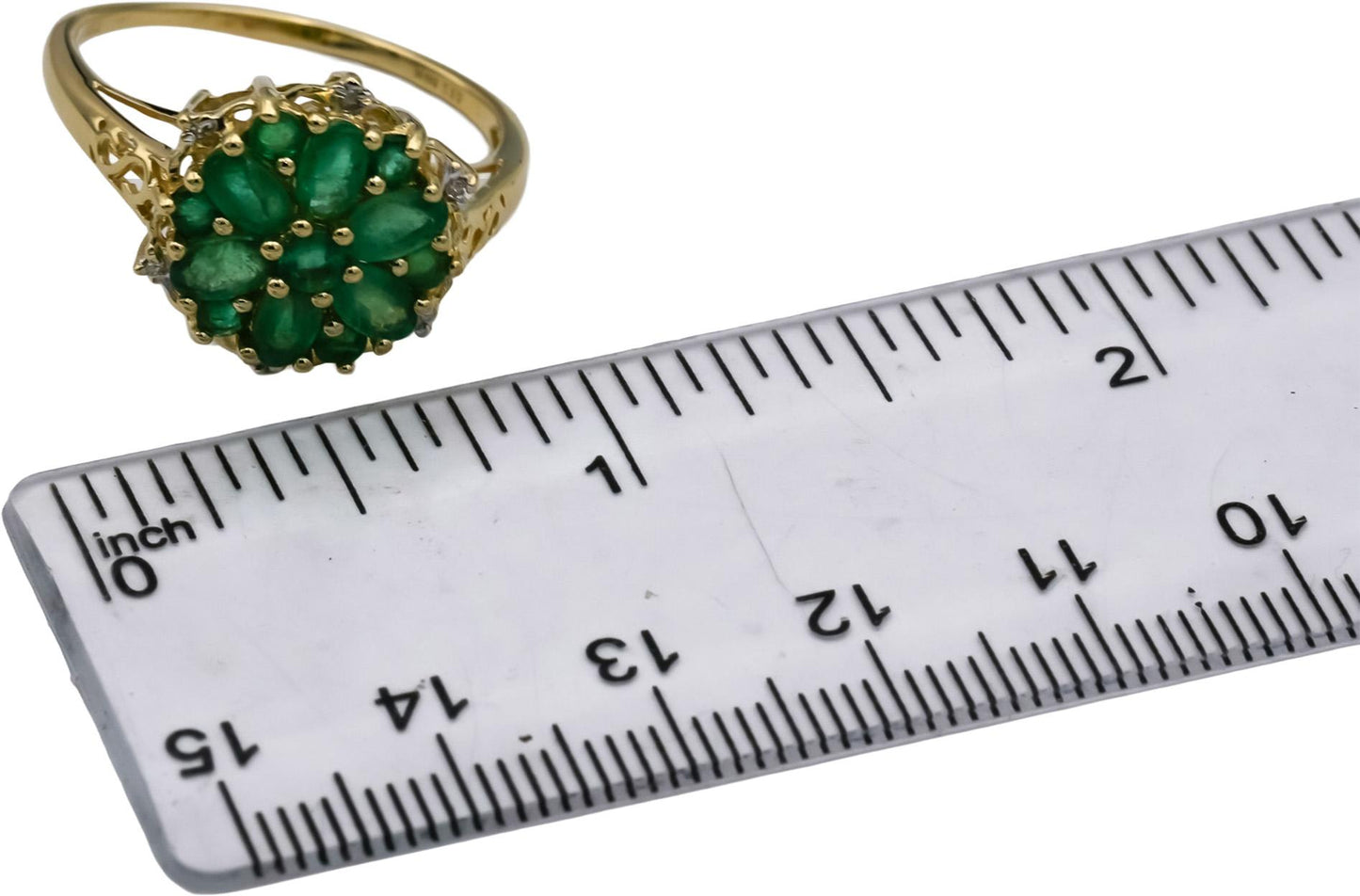 14k Yellow Gold Round & Oval Cut Emerald Ring 1.50CT Size 11 w/ Diamond Accents