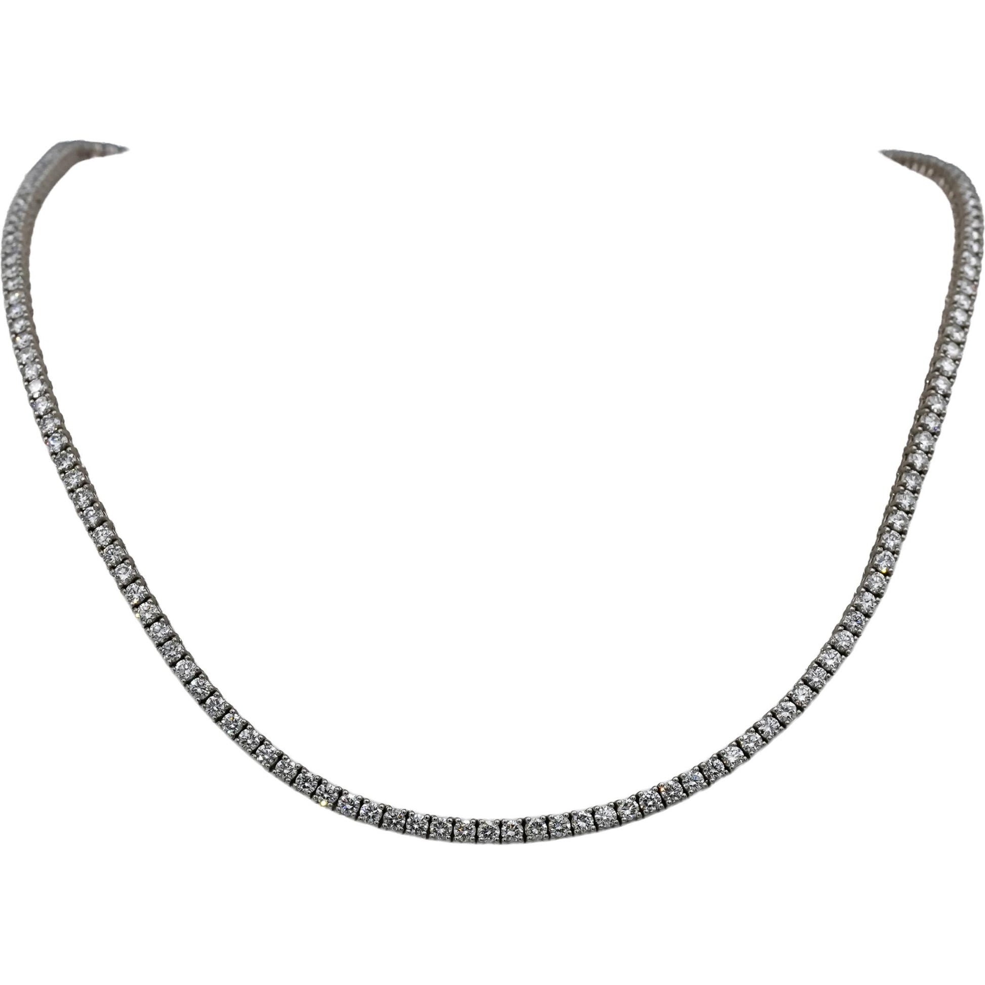 14k White Gold VS Round Lab-Grown Diamond Tennis Necklace 9.97CT
