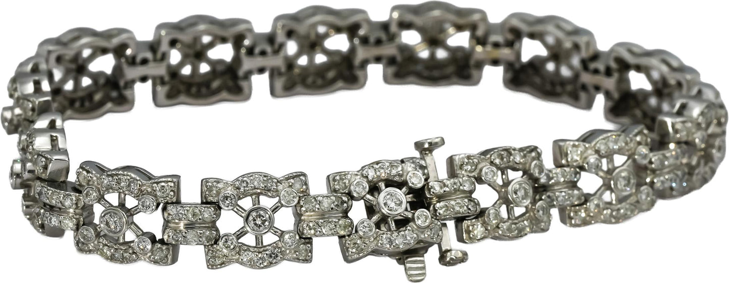 14k White Gold Round Diamond Fancy Link Bracelet 3.0CT