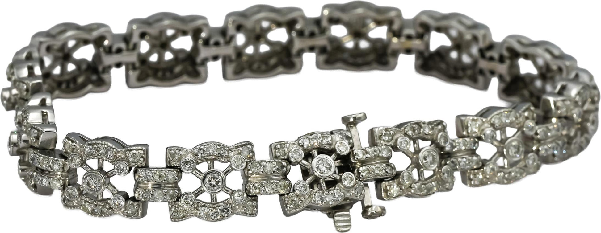 14k White Gold Round Diamond Fancy Link Bracelet 3.0CT