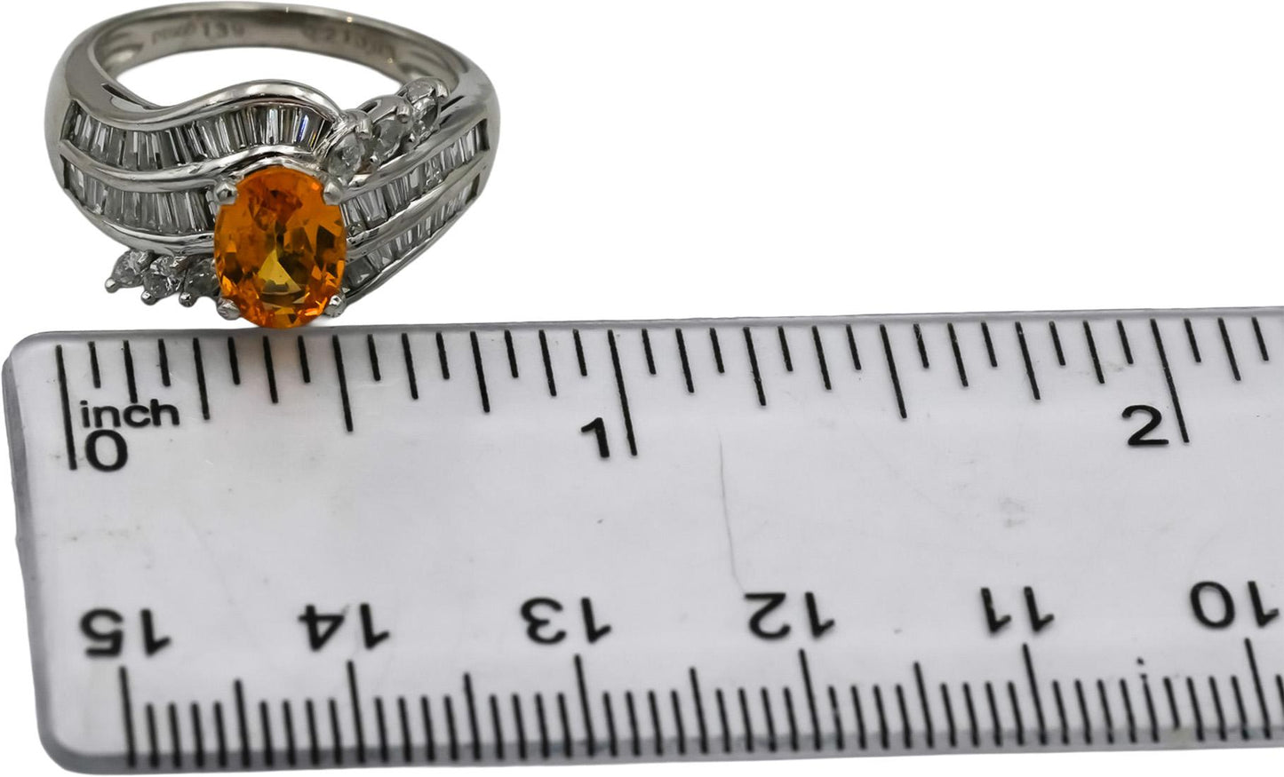 Platinum Diamond and Orange Sapphire Cocktail Ring 2.26CT Size 6.5