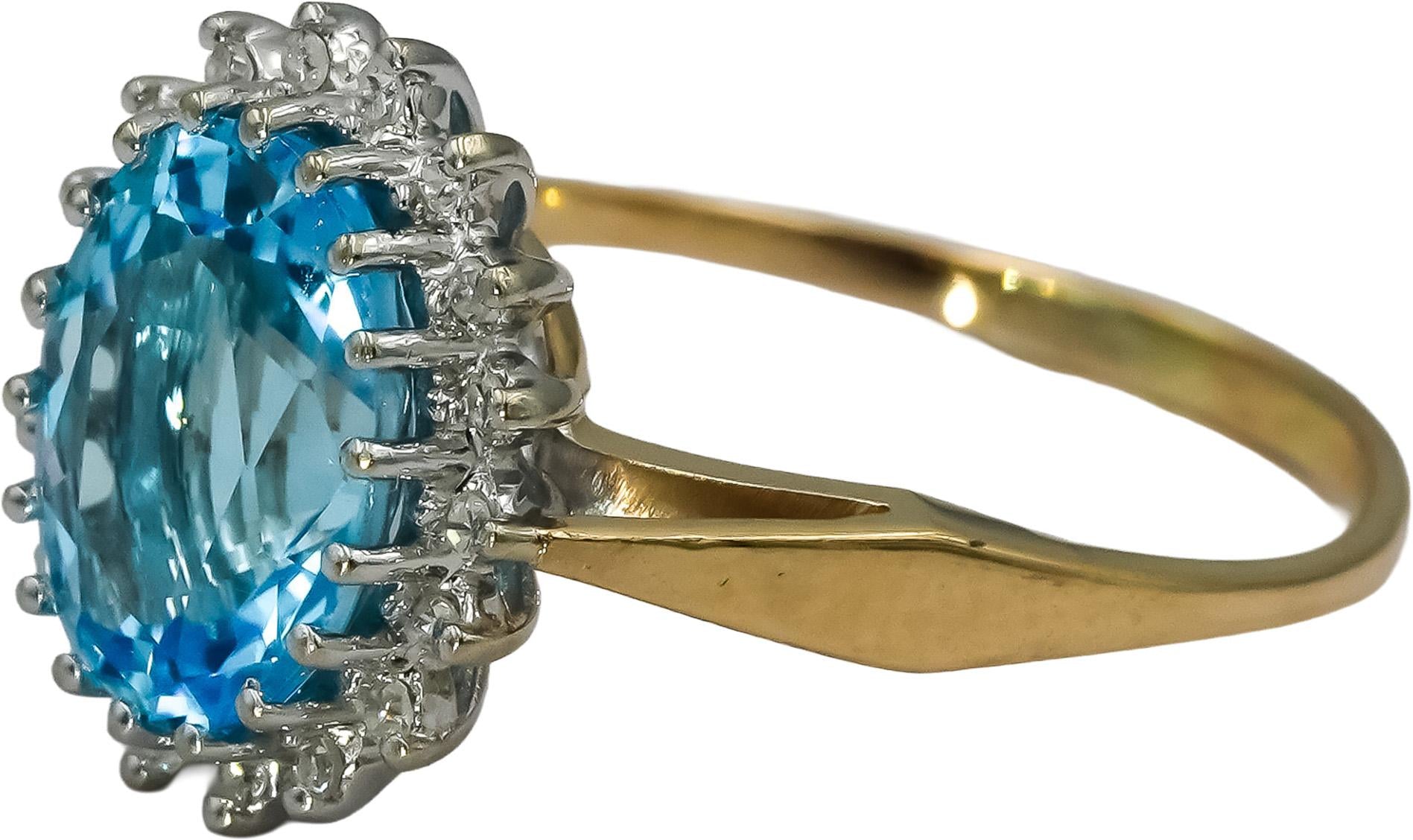 14k Yellow Gold Diamond and Blue Topaz Halo Ring 3.10CT Size 7.25