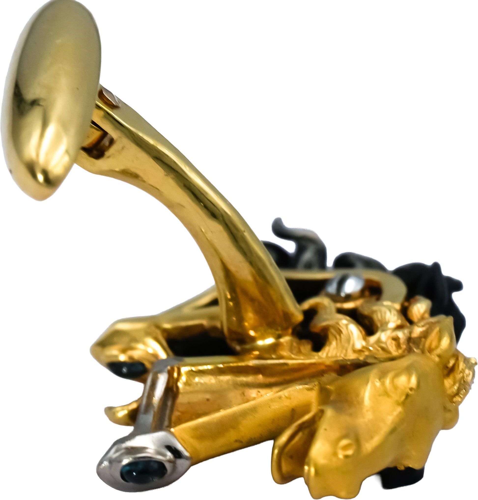 CARRERA Y CARRERA 18k Yellow White Blackened Gold Double Horse Head Cufflinks