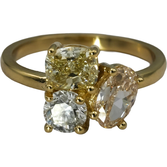 14k Yellow Gold VS White & Light Yellow Oval and Diamond Three Stone Ring 2.62CT