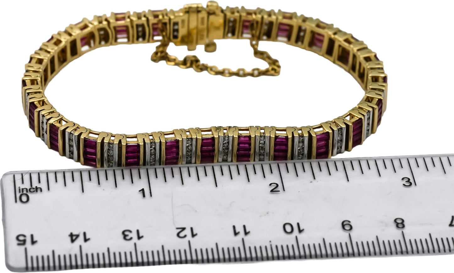 14k Yellow and White Gold Diamond and Ruby Line Bracelet 4.0CT