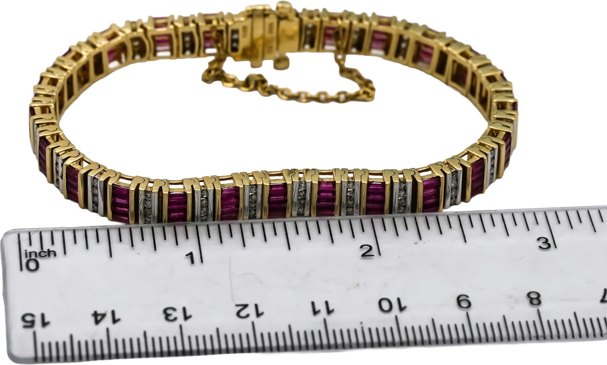 14k Yellow and White Gold Diamond and Ruby Line Bracelet 4.0CT