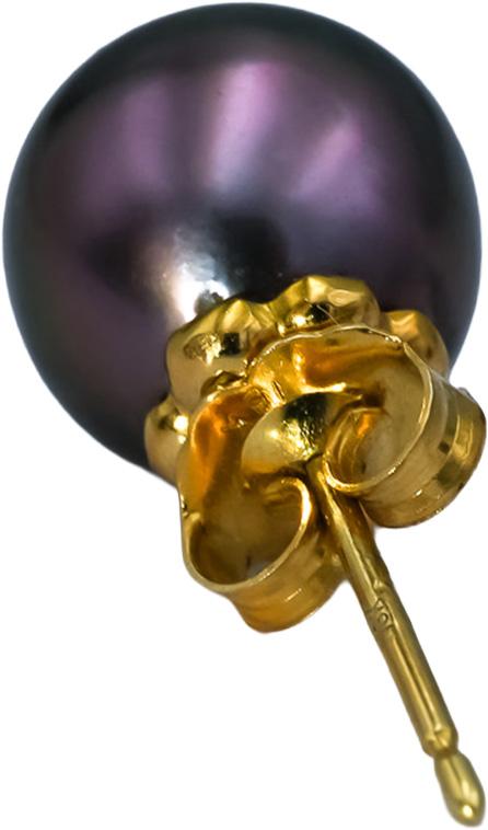 18k Yellow Gold 9.2mm Black Tahitian Pearl Stud Earrings