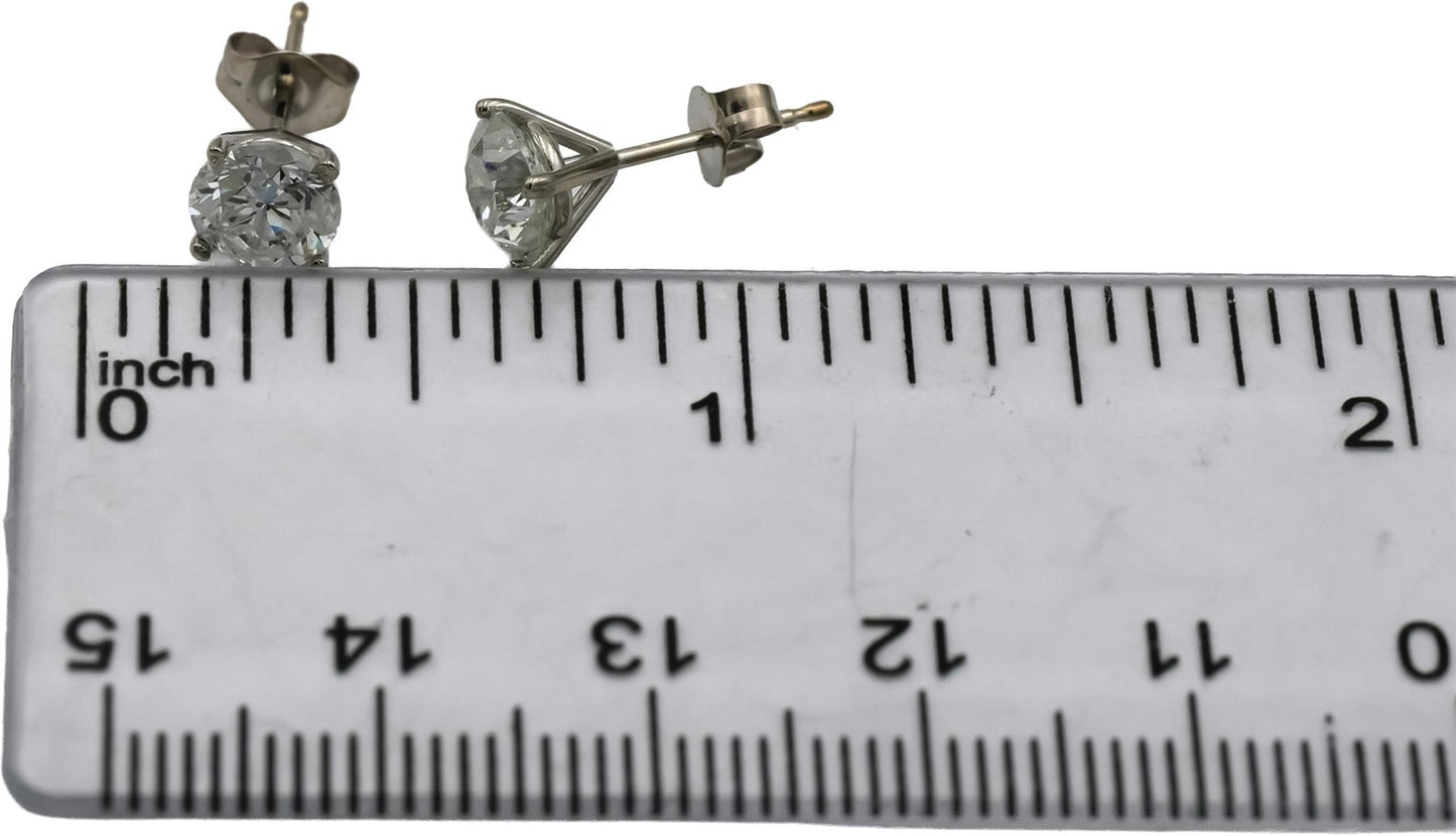 14k White Gold Round Diamond Martini Setting Stud Earrings 1.73CT
