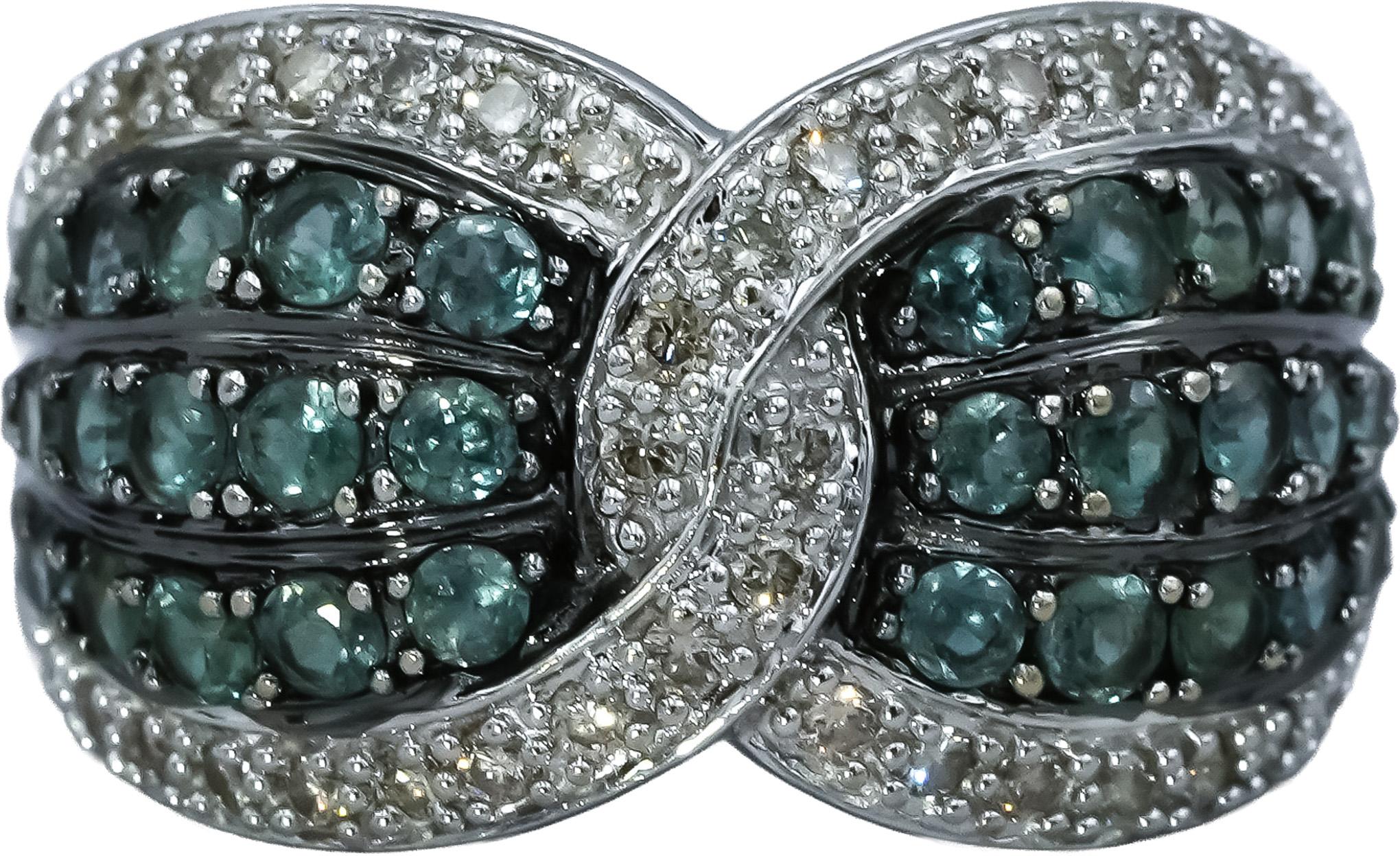 LE VIAN 14k White Gold Diamond and Green Topaz Cluster Ring 1.0CT Size 6