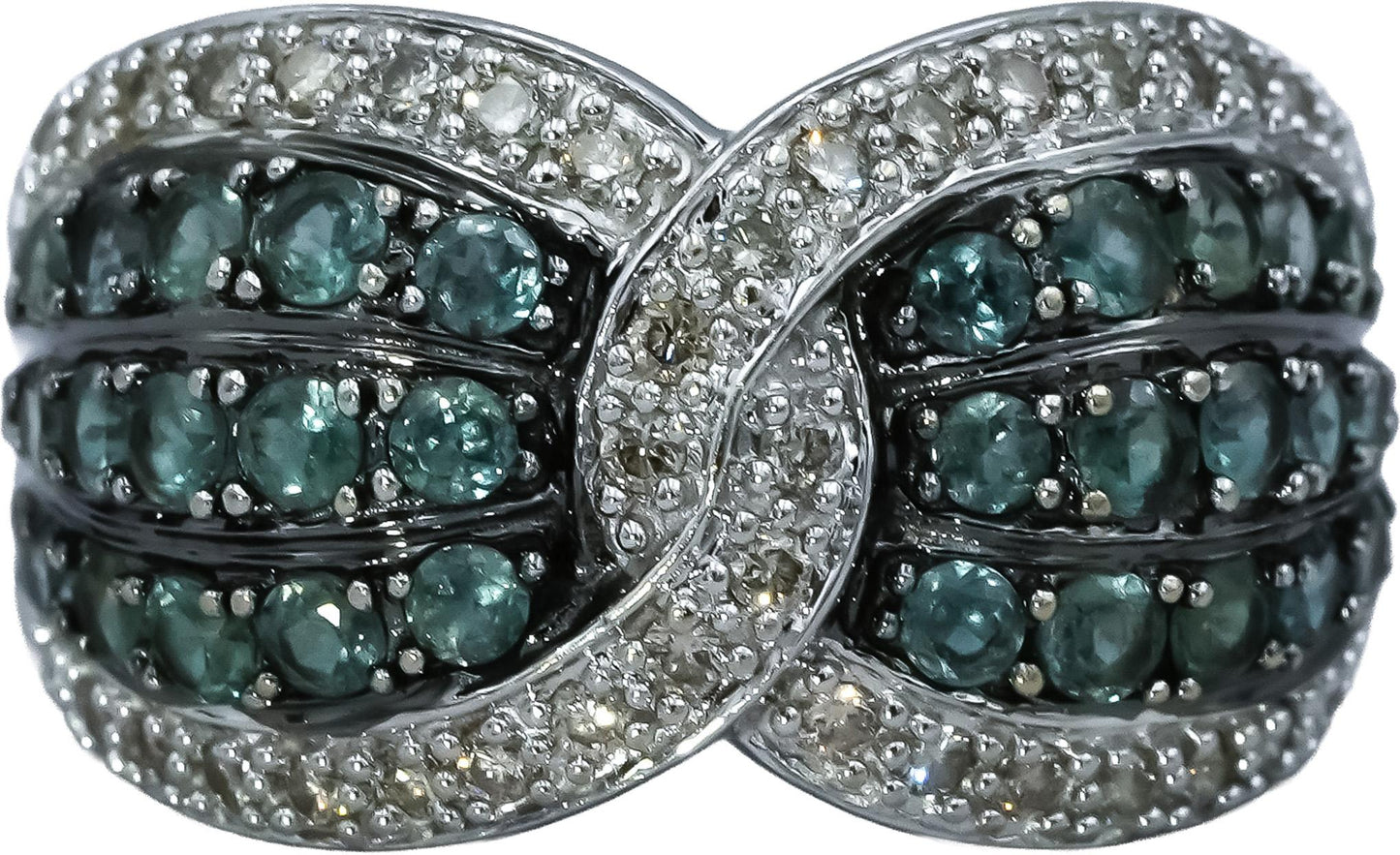 LE VIAN 14k White Gold Diamond and Green Topaz Cluster Ring 1.0CT Size 6