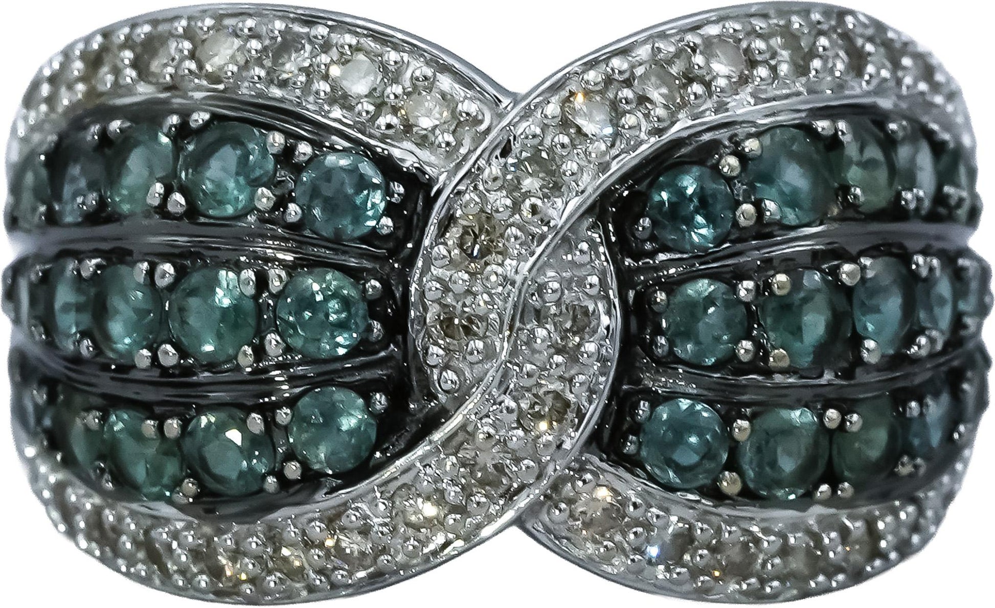 LE VIAN 14k White Gold Diamond and Green Topaz Cluster Ring 1.0CT Size 6