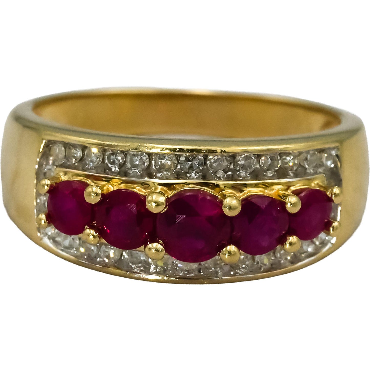 14k Yellow Gold Diamond and Ruby Band Ring 1.33CT Size 7