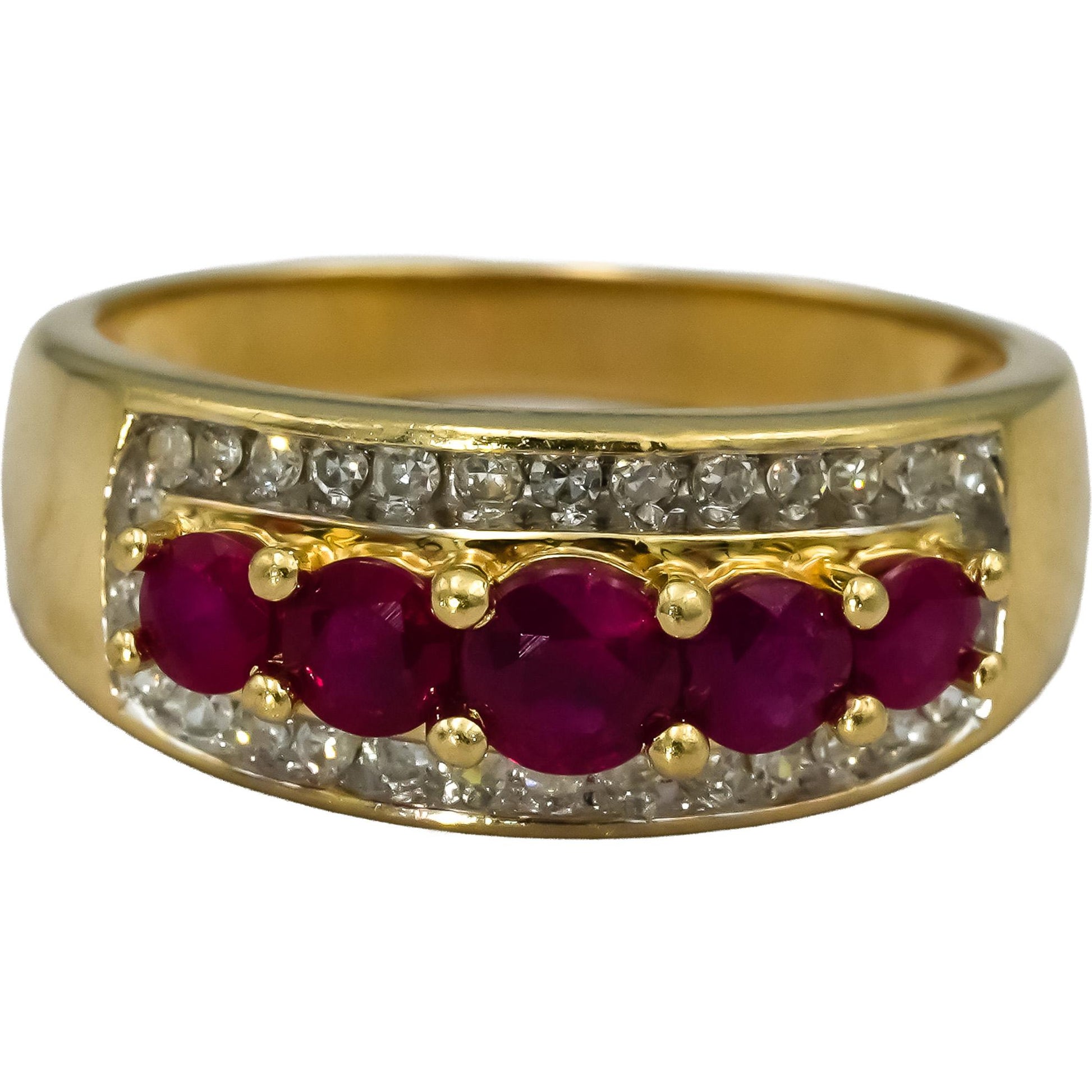 14k Yellow Gold Diamond and Ruby Band Ring 1.33CT Size 7