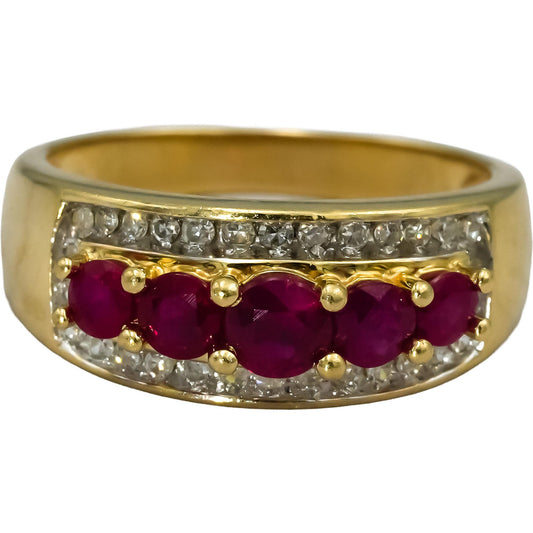 14k Yellow Gold Diamond and Ruby Band Ring 1.33CT Size 7