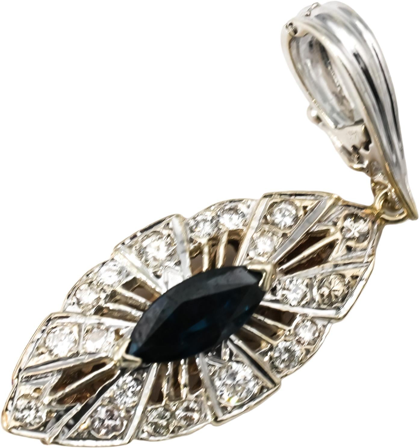 14k White and Yellow Gold Diamond and Sapphire Pendant 1.80CT