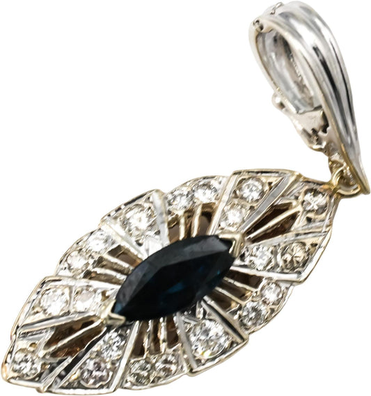 14k White and Yellow Gold Diamond and Sapphire Pendant 1.80CT