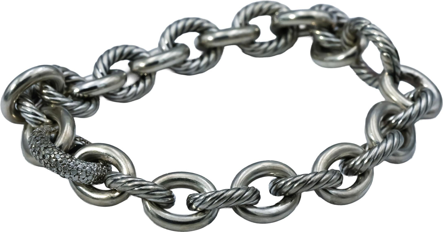 DAVID YURMAN Sterling Silver Diamond Cable Collection Bracelet .25-.35CT