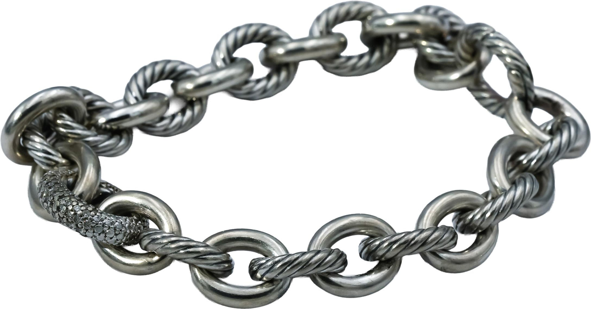 DAVID YURMAN Sterling Silver Diamond Cable Collection Bracelet .25-.35CT