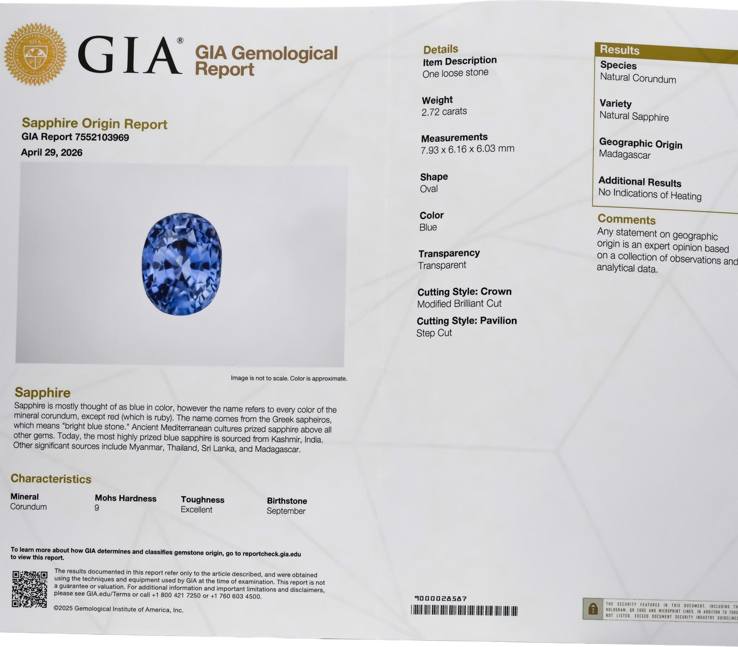 GIA Certified Platinum No Heat Madagascar Sapphire and Diamond Ring 3.62CT