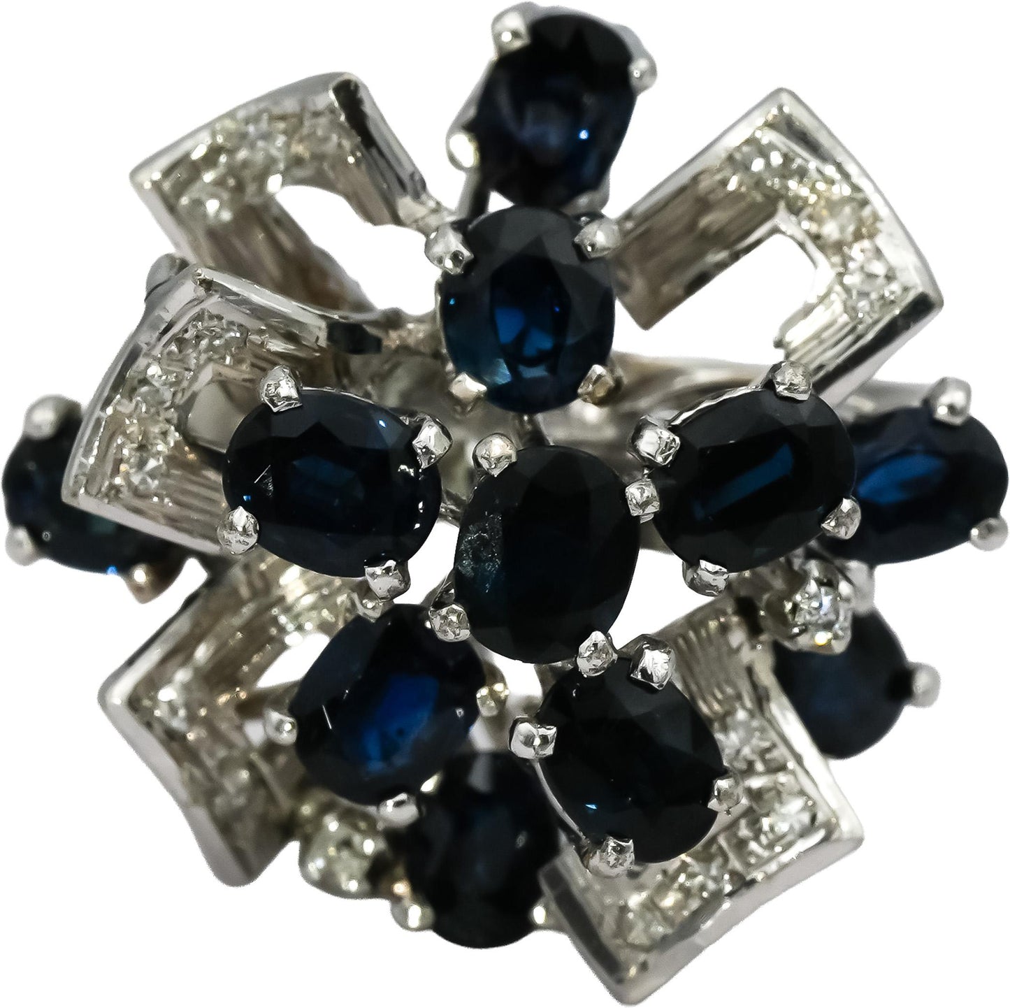 18k White Gold VS Diamond and Sapphire Cocktail Ring 2.60CT Size 9