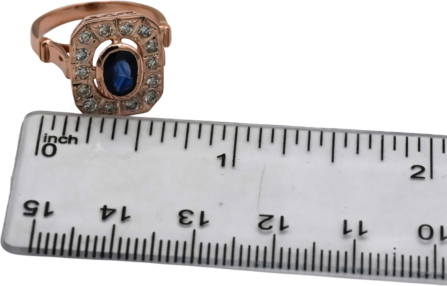 14k Rose Gold Diamond and Sapphire Cocktail Ring 0.92CT Size 5.75